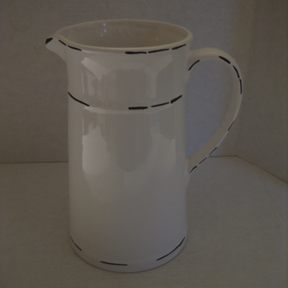 Michaels White & Black Tall Ceramic Pitcher 10 3/4in.Tall x 6 1/2in.Wide NWWT